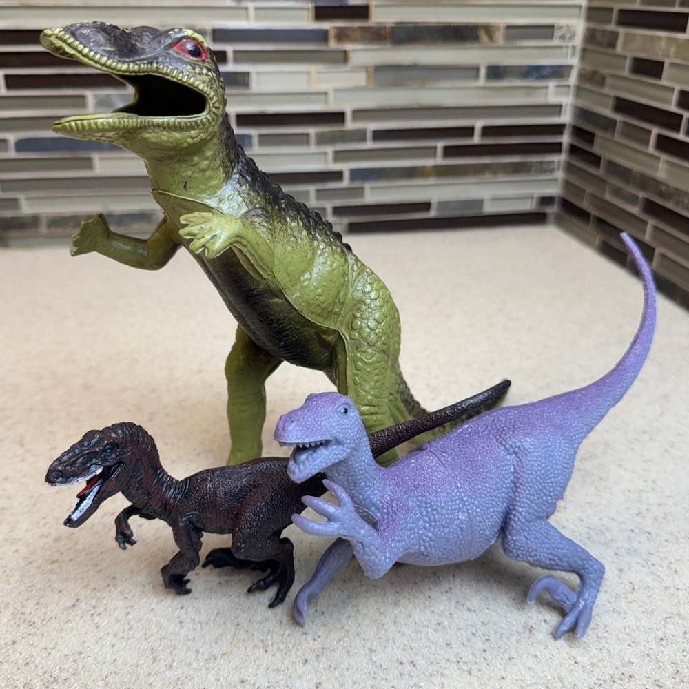 Vintage Dinosaur Toy Lot 3pc Imperial T-Rex, Greenbrier Raptor, Jurassic Park